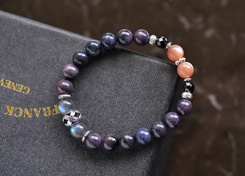 Blue purple blue line Stone+ labradorite + orange sun Stone sterling silver bracelet - สร้อยข้อมือ - คริสตัล สีม่วง