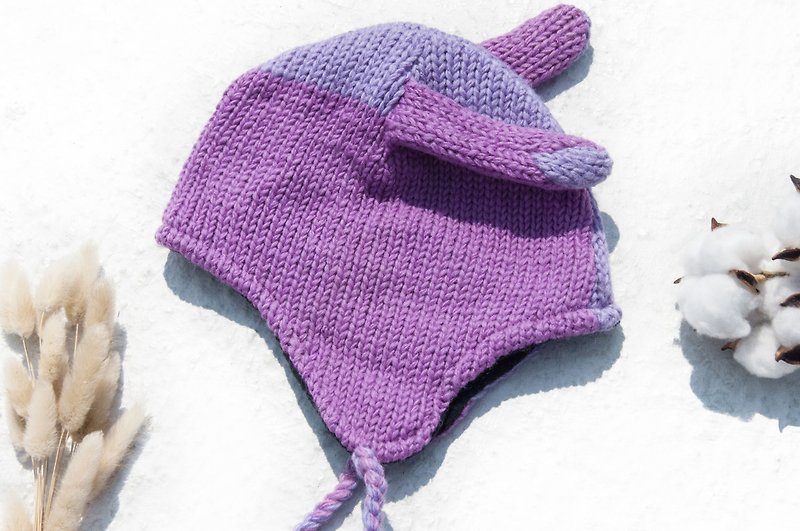 Knitted pure wool hat/handmade inner bristled wool hat/knitted wool hat/flying wool hat/wool hat-elf hat - หมวก - ขนแกะ หลากหลายสี