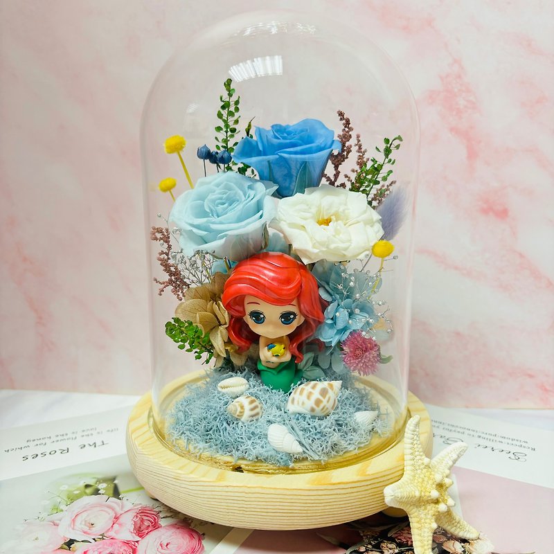 [The Little Mermaid] Eternal Flower Night Light Glass Cup/Birthday Gift/Valentine’s Day Gift - ช่อดอกไม้แห้ง - พืช/ดอกไม้ 