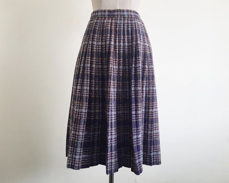 Vintage Navy Blue Pink Plaid Skirt - Skirts - Other Materials Blue