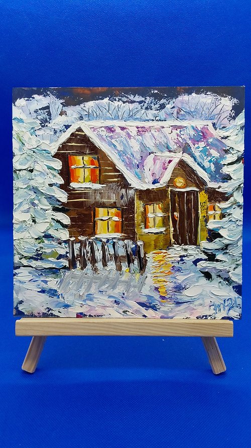 CosinessArt Winter Funny Fairytale Forest House# 1 Handmade painting for the nursery