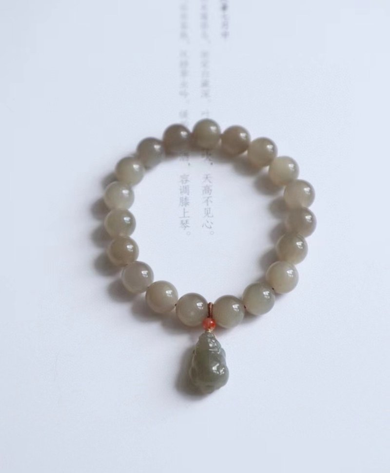 10mm天然和田玉 /和闐玉 -冰煙紫玉 煙紫玉貔貅設計單圈手串 - 手鍊/手環 - 寶石 紫色