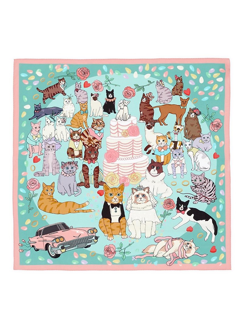 猫の結婚式のスカーフ - スカーフ - シルク・絹 ピンク