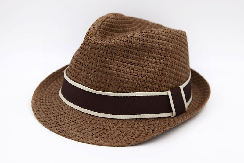 【紙布家】日式紳士帽(咖啡色)紙線編織 - 帽子 - 紙 咖啡色