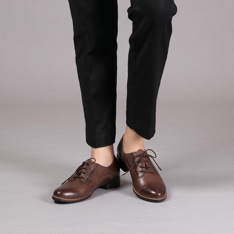 [British Slow Half Beat] Hollow Piping Leather Oxford Shoes_Irish Coffee (Only 23 left) - Women's Oxford Shoes - Genuine Leather Brown