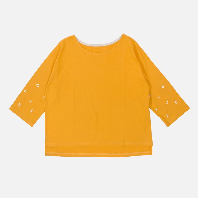 [HEYSUN] Digital Time Printed Seven-Sleeve Tops - Straw Yellow - Women's T-Shirts - Cotton & Hemp Orange