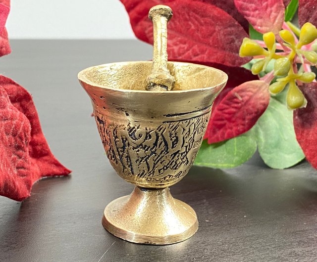 Vintage brass mortar and pestle good