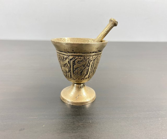 Vintage Antigue Brass /Bronze Double outlets Handle Mortar and Pestle # 9