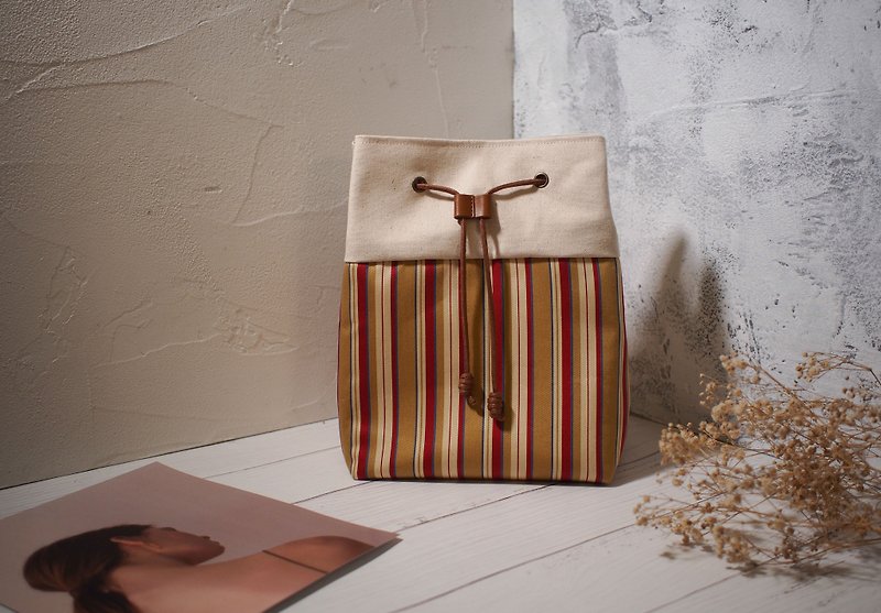 Traveler Series Crossbody Bag/Bucket Bag/Limited Handmade Bag/Classic Stripes/Pre-order - Messenger Bags & Sling Bags - Cotton & Hemp Khaki