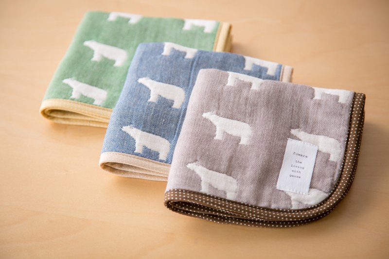 【日本fuwara六重紗手帕】北極熊手帕-三色 - 手帕 - 棉．麻 多色