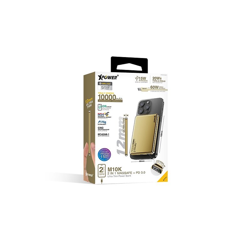 XPower (Gold Special Edition) M10K 2-in-1 10,000mAh PD3.0+ Magnetic Wireless Charger - Chargers & Cables - Other Metals Gold