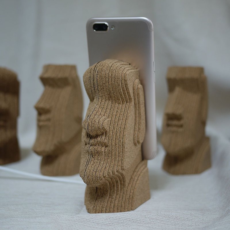圓頂 摩艾 Moai 巨石像 手機架 軟木堆疊 手作工藝品 療瘉小物 - 擺飾/家飾品 - 木頭 咖啡色