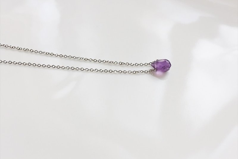 極簡系水滴造型 紫水晶不鏽鋼鎖骨鍊 - 鎖骨鍊 - 寶石 紫色