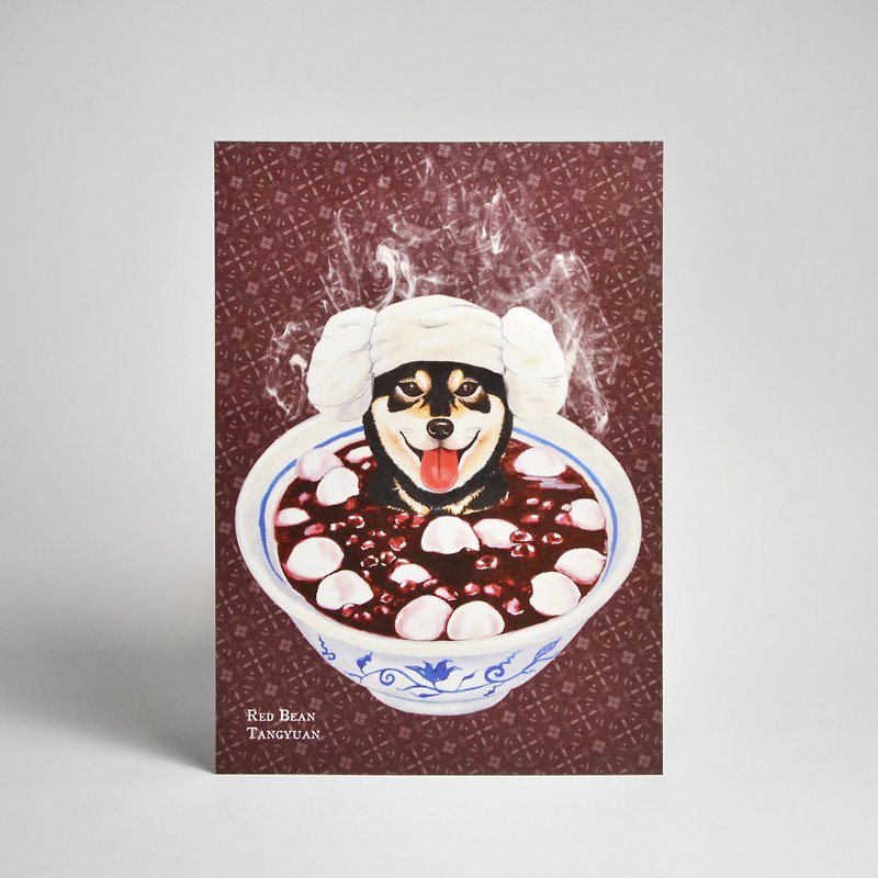 Illustration Postcard-Black Chai Soaked Red Bean Glutinous Rice Ball - การ์ด/โปสการ์ด - กระดาษ สีแดง