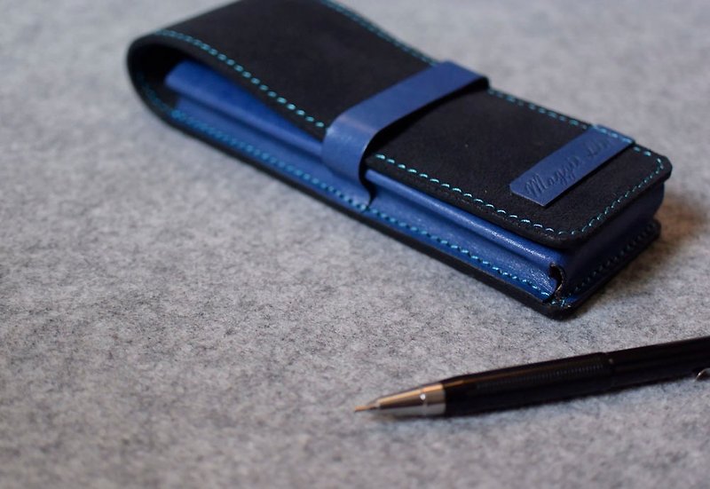 YOURS Genuine Leather Pencil Case 3 Packs Blue Suede + Blue Leather - Pencil Cases - Genuine Leather 
