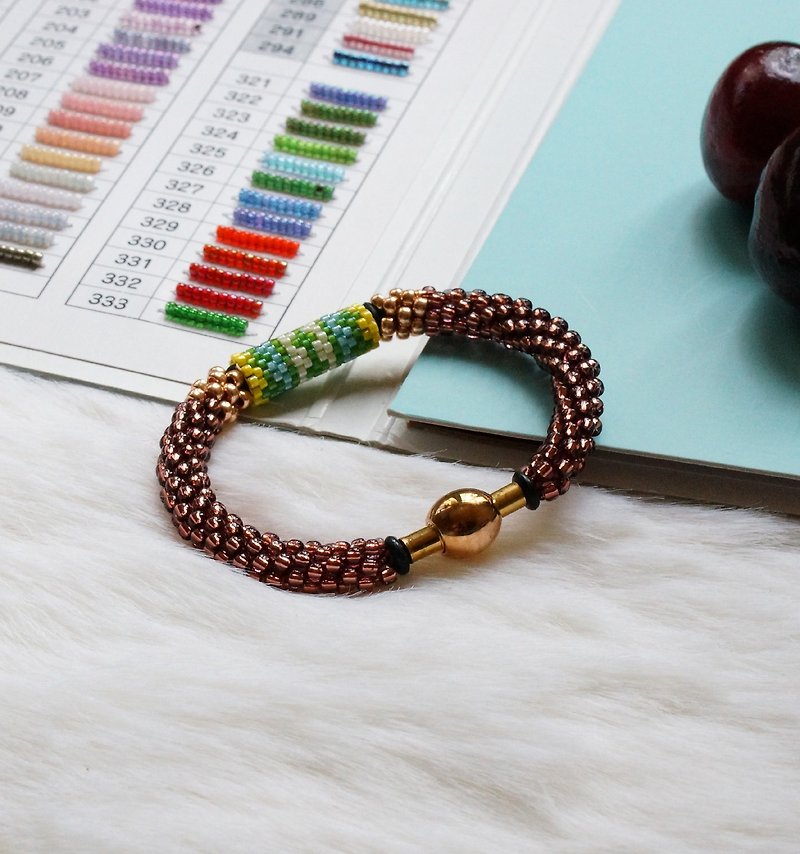 Handbraided Kumihimo Seed Beads Bracelet - Bracelets - Glass Brown