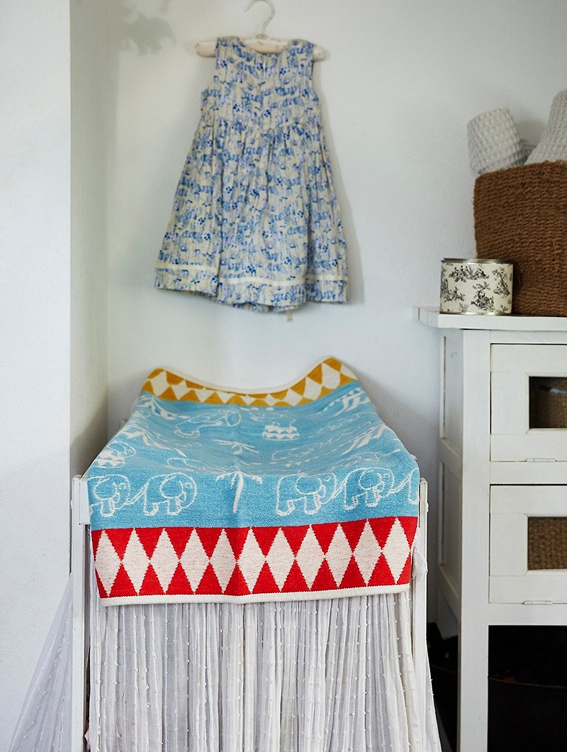 保暖毯子/寶寶毯/彌月禮►瑞典Klippan有機棉毯--大象馬戲團(天空藍) - 棉被/毛毯 - 棉．麻 藍色