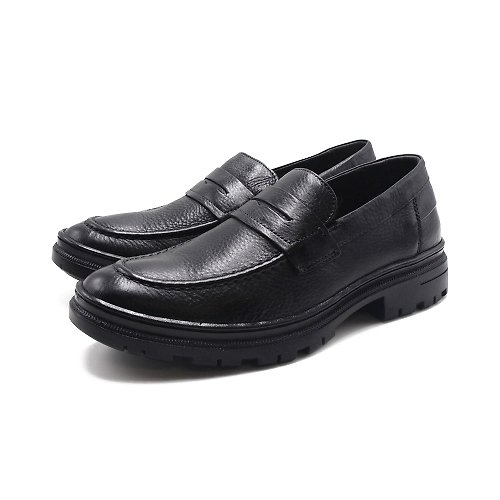 米蘭皮鞋Milano Sollu 巴西專櫃 真皮粗礦工業風樂福皮鞋-黑