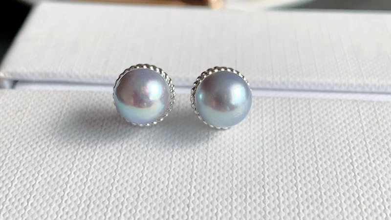 Big eyes - natural seawater pearls Aurora Silver blue-gray light Silver models earrings earrings ear acupuncture luxury custom goods - ต่างหู - ไข่มุก สีใส