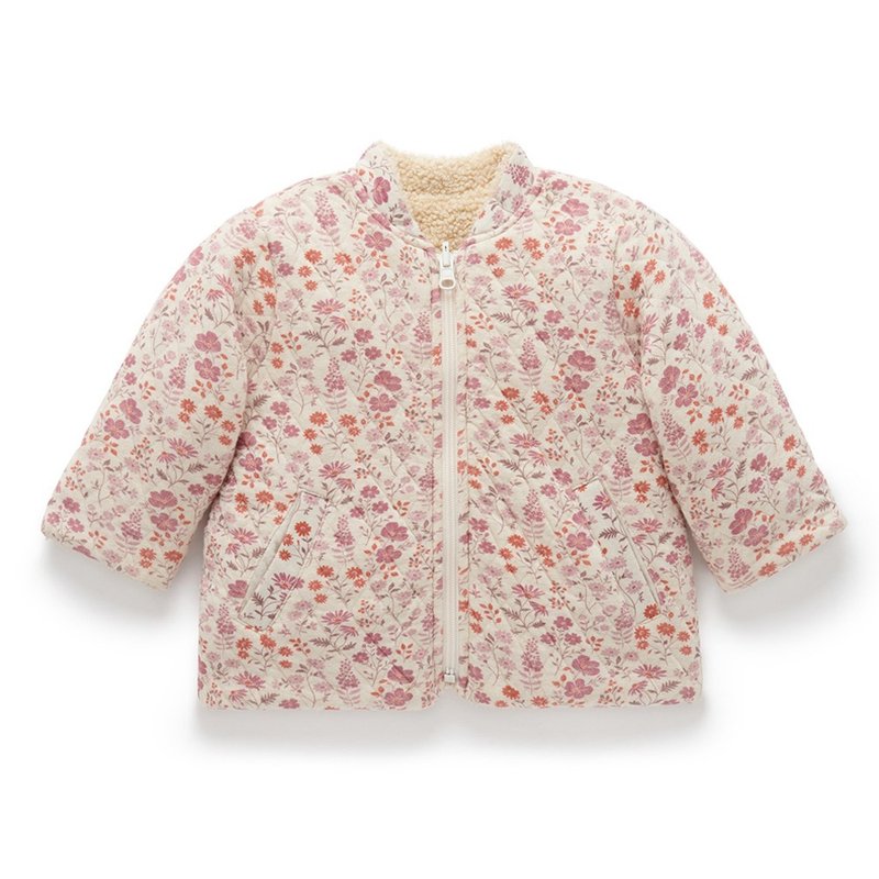 Australian Purebaby organic cotton girls' brushed double-sided jacket 12M-5T flower print - เสื้อโค้ด - ผ้าฝ้าย/ผ้าลินิน 