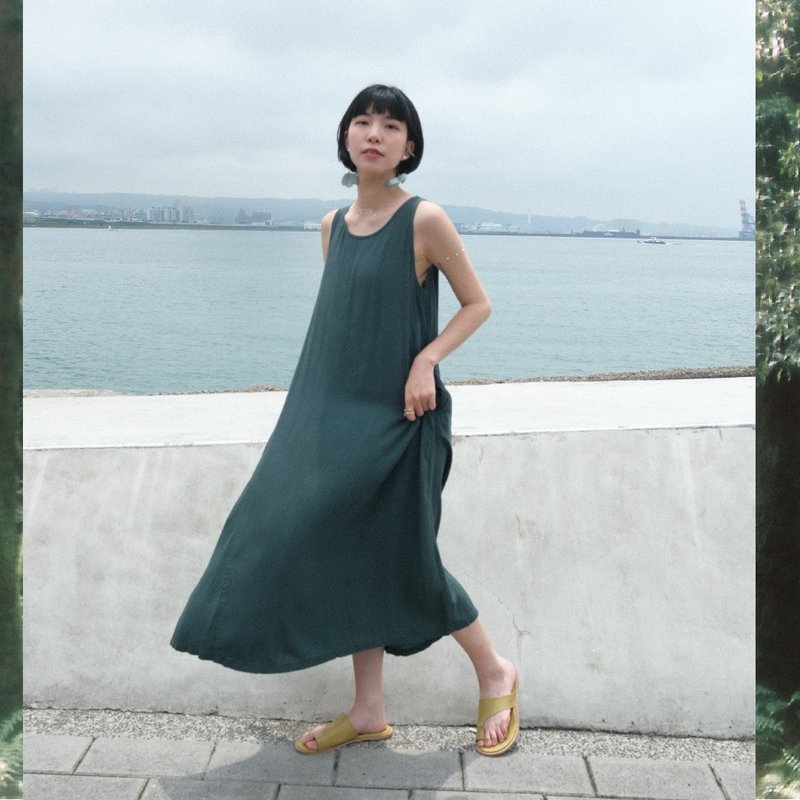 Duo Dress | Forest and Walnut - ชุดเดรส - ผ้าฝ้าย/ผ้าลินิน สีเขียว