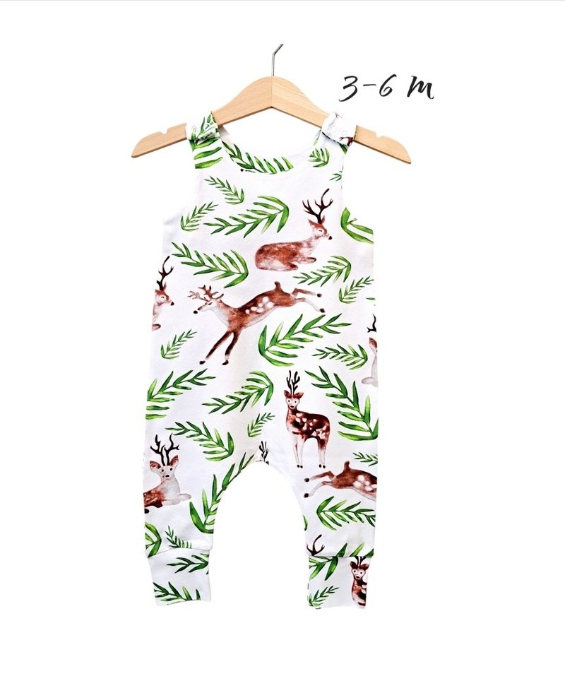 Deer baby romper, baby boy romper, baby girl romper, print kids romper - 包屁衣/連身衣 - 棉．麻 多色