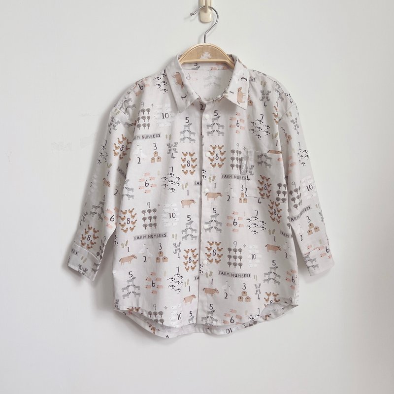 Long sleeve counting animals shirt - เสื้อยืด - ผ้าฝ้าย/ผ้าลินิน สีเทา