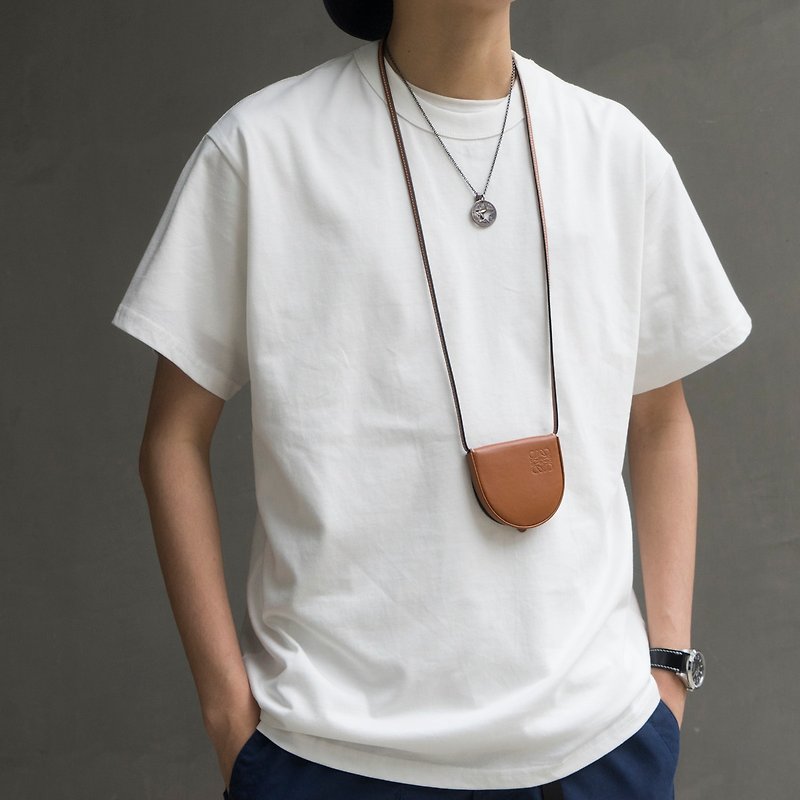 2-piece set of summer Japanese loose cut off shoulder T solid color cotton round neck short-sleeved Tee shirt - Men's T-Shirts & Tops - Cotton & Hemp Multicolor