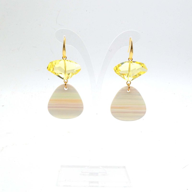 奶黃色施華洛不規則水晶石耳環  Yellow Swarovski Crystal - 耳環/耳夾/耳骨夾 - 水晶 黃色