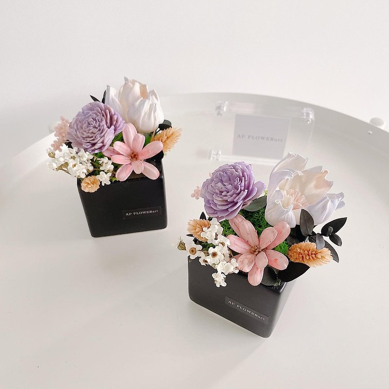 送禮香氛韓式小桌花/客製文字小卡 - 乾燥花/永生花 - 植物．花 多色