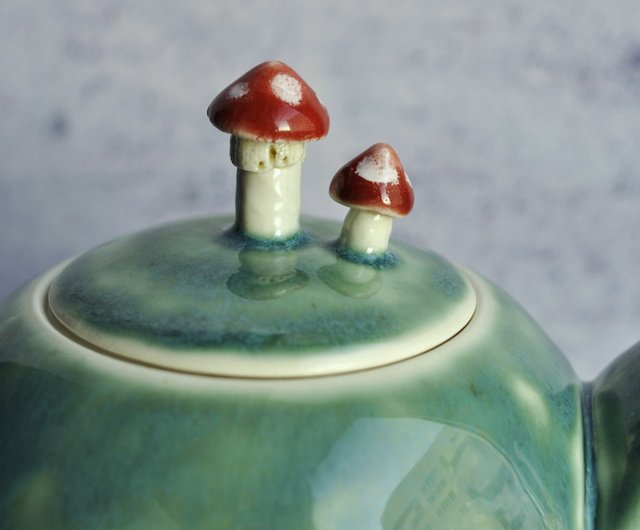 Amanita mushroom teapot 735ml, handmade ceramic kettle 25oz, fairy