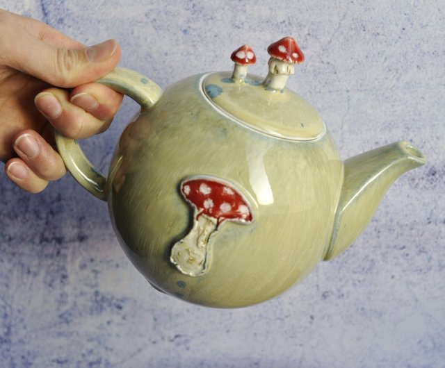 Green Striped Mushroom Tea Pot