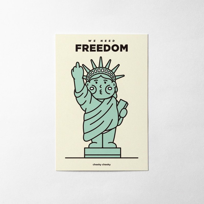 cheeky cheeky 惡搞自由神像 比中指 We Need Freedom 明信片 - 卡片/明信片 - 紙 白色