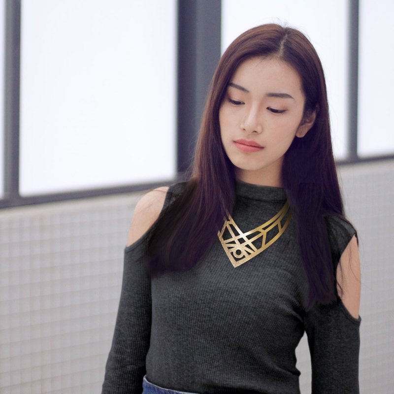 [Gatsby Series] Gatsby ArtDeco Metallic Leather Necklace/Clavicle Chain - สร้อยคอ - หนังแท้ สีทอง