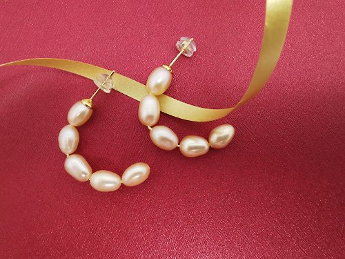 Athena珍珠設計 簡約天然淡水珍珠耳環 手作