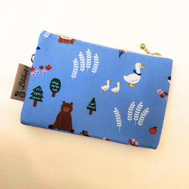 Miss Shaobing’s Wardrobe-Blue Forest and Small Animals Korean Fabric Cotton Handmade Three-Layer Wallet - Coin Purses - Cotton & Hemp Blue