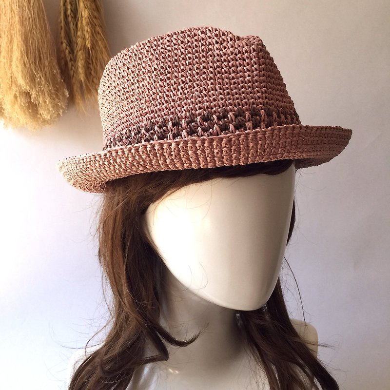 Fly hand-made knit cap / paper Rafi straw hat / cap gentleman〗 〖hopscotch crazy hand-made - Hats & Caps - Paper Pink