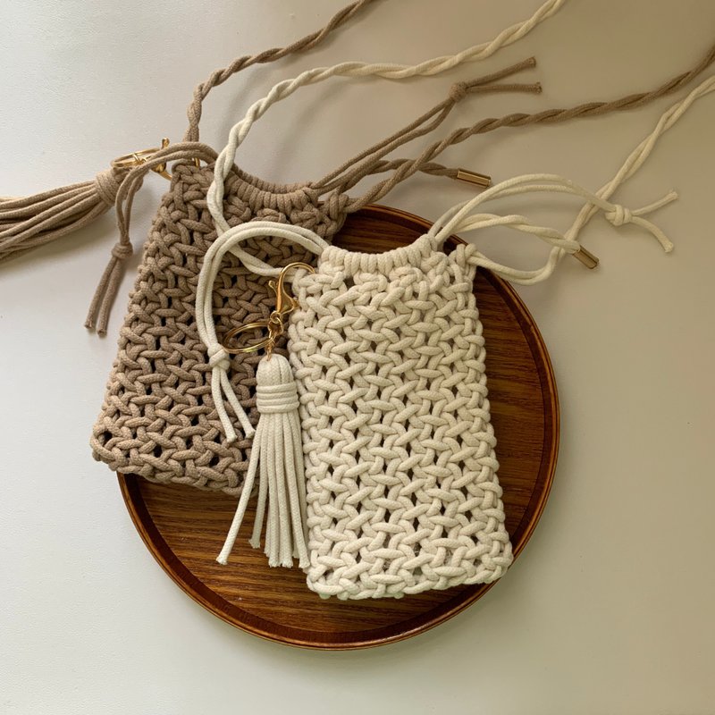 [DIY KIT] Elegant woven side carry small bag mobile phone bag material bag | Full video tutorial - Knitting, Embroidery, Felted Wool & Sewing - Cotton & Hemp White