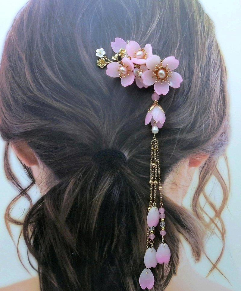 Lemon Handmade Hair Accessories Gradient Pink Cherry Blossom Hairpin / Hair Clip - เครื่องประดับผม - กระจกลาย 