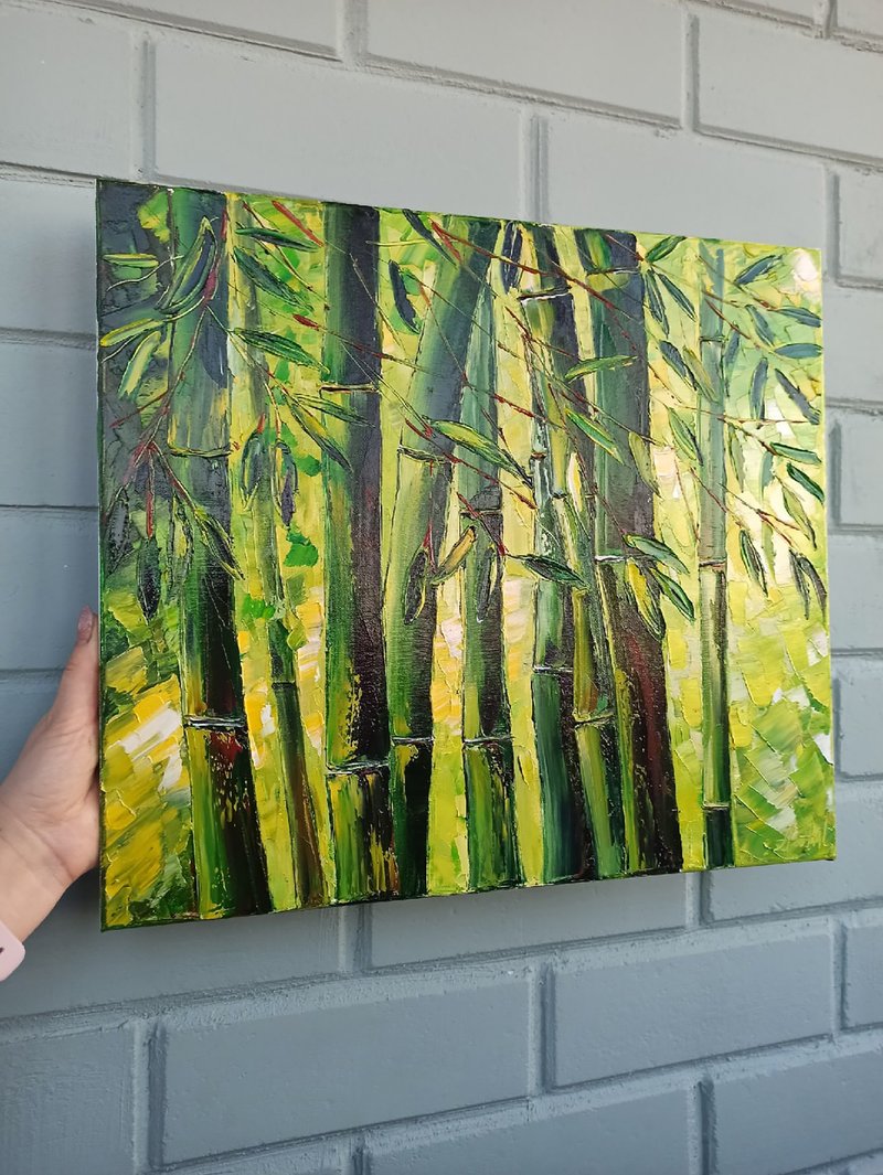 竹畫原創藝術葉子植物帆布 - 壁貼/牆壁裝飾 - 棉．麻 綠色