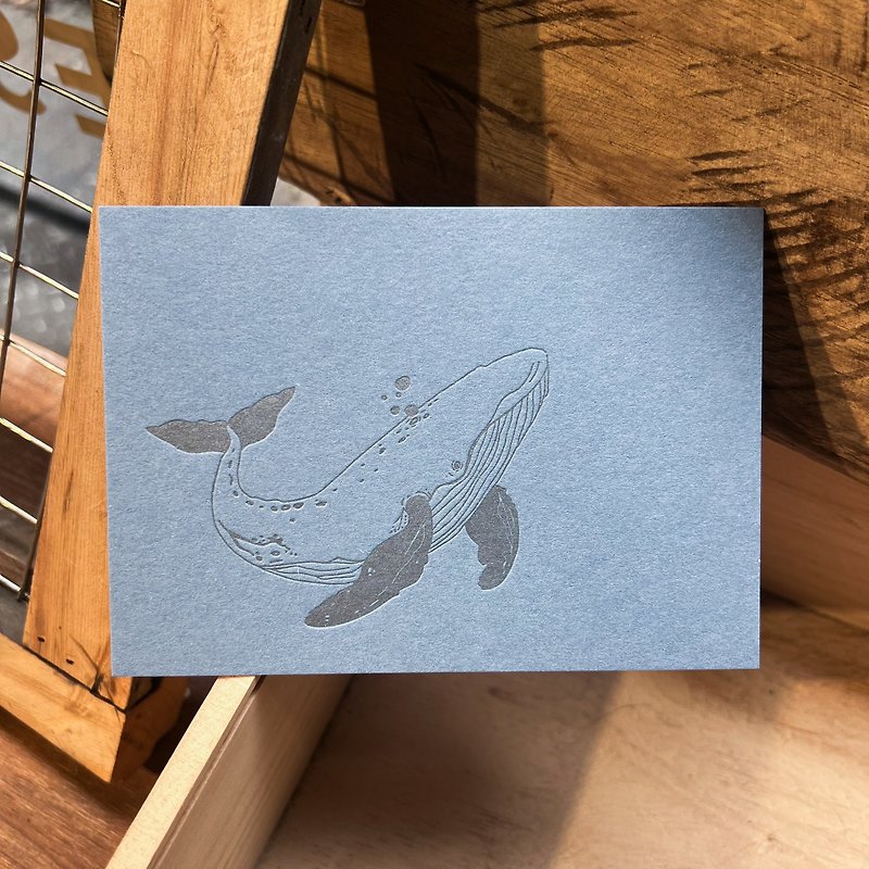 Print time letterpress postcard with whale in blue sea - การ์ด/โปสการ์ด - กระดาษ 