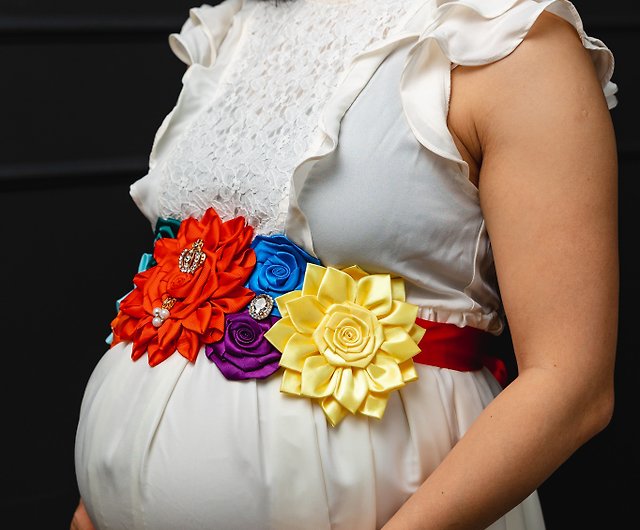 flower Belt rainbow Sash Flower Sash wedding sash maternity sash 