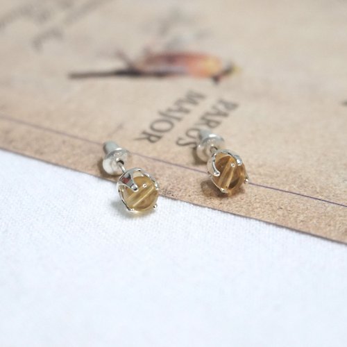 MODOMODO accessory design 飾品設計 ll 11月誕生石 ll 4mm黃水晶 - 925純銀耳針耳環 / 一對 附銀耳扣