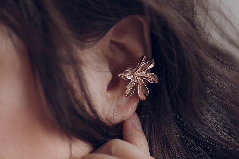 PURE ear cuff series-vein antique gold & pure white K color & Rose Gold Clip-On - Earrings & Clip-ons - Copper & Brass Gold