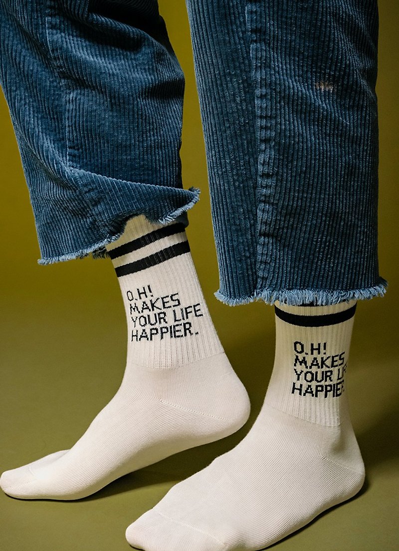 Cotton socks for men and women with the same paragraph tube socks two bars striped letters personalized sports socks hip style street style - Socks - Cotton & Hemp White