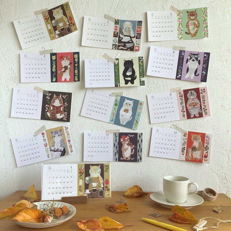 2026 年貓咪水彩插畫月曆卡組 (小尺寸) - 日曆/月曆/年曆 - 紙 多色