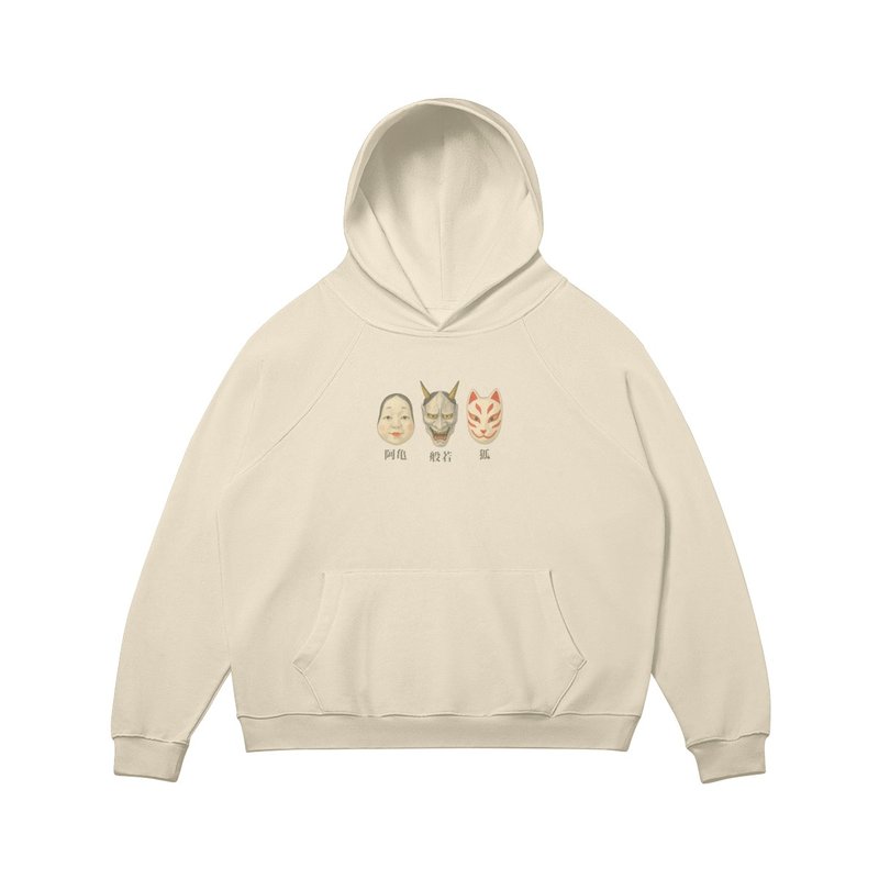 Japanese Hoodie - Oni Mask, Okame, Hannya, Kitsune, Japanese Streetwear Hoodie - 帽T/大學T - 棉．麻 黑色