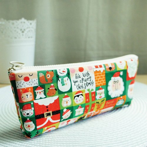 Lovely 樂芙妮 Lovely【日本布訂製】歡樂聖誕綠格子筆袋、工具袋
