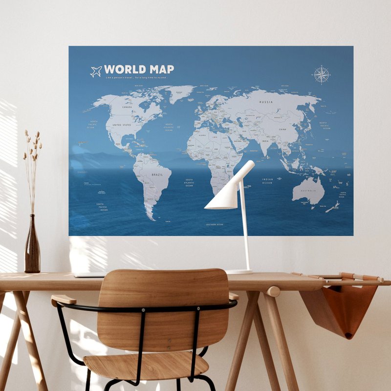 【輕鬆壁貼】世界地圖/迷濛海景 - 無痕/居家裝飾 - 壁貼/牆壁裝飾 - 聚酯纖維 