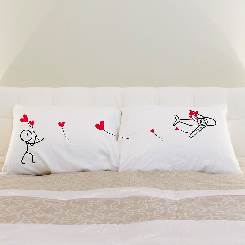 Aeroplane Boy Meets Girl couple pillowcases by Human Touch - Bedding - Cotton & Hemp White